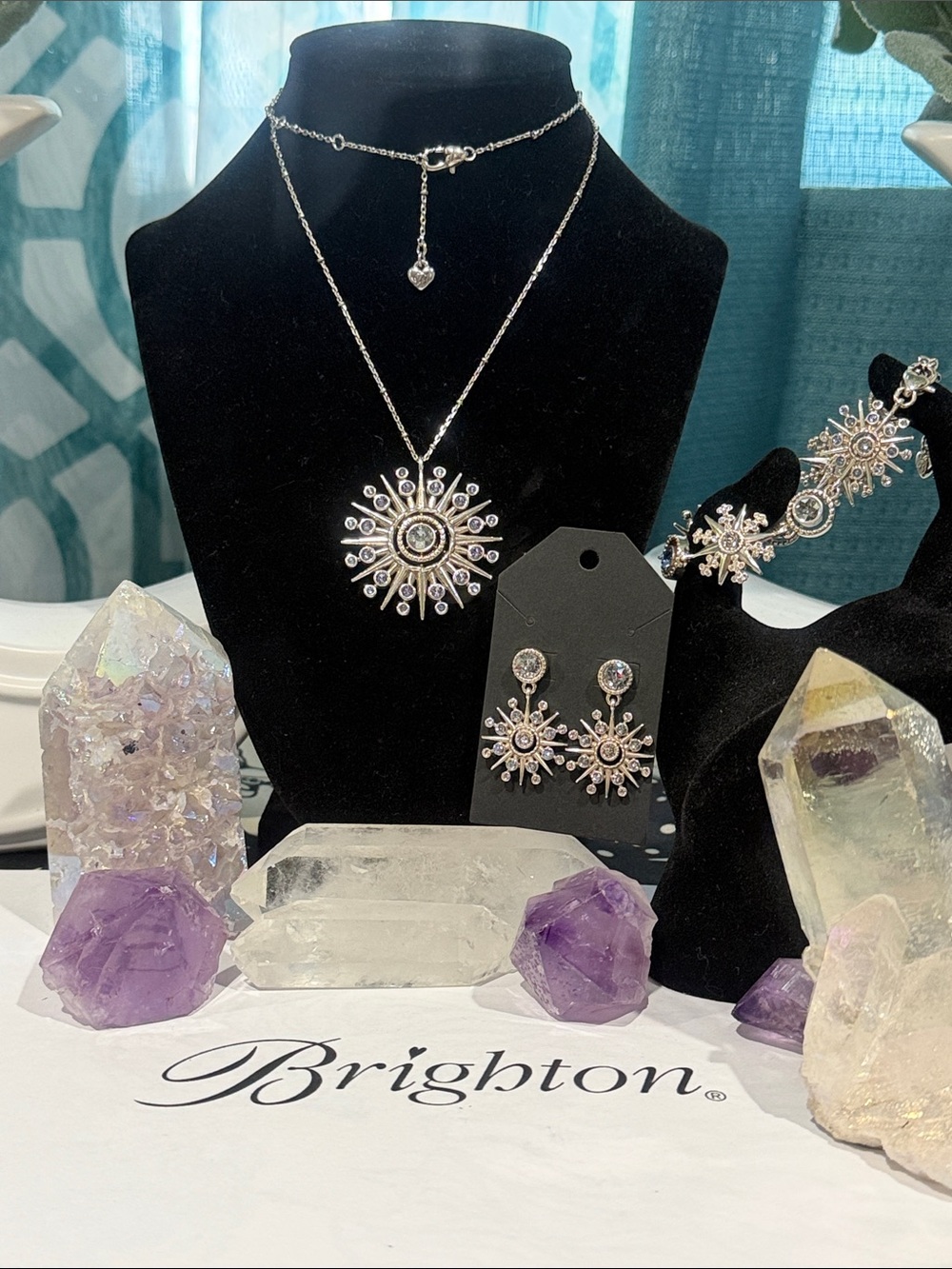 🤩 RARE SET BRIGHTON VINTAGE Silver HALO ICE STAR with Swarovski Crystal inlay!